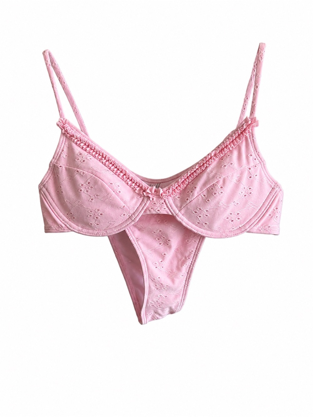 Pink Eyelet Crochet Push-Up Bikini Set Size S